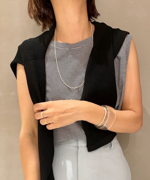 SHENERY(シーナリー)の「ボーダーノースリーブカットソー(Tシャツ/カットソー・レディース・ブラック/ピンク/ブルー/グリーン・FREE)」の2枚目の写真