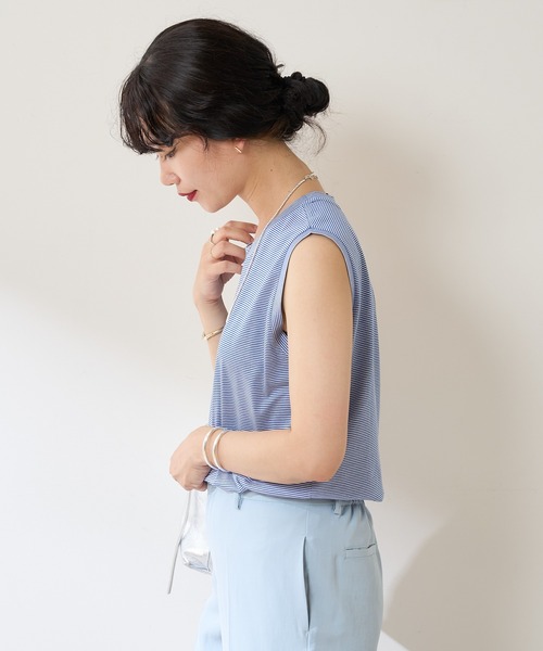 SHENERY(シーナリー)の「ボーダーノースリーブカットソー(Tシャツ/カットソー・レディース・ブラック/ピンク/ブルー/グリーン・FREE)」の5枚目の写真