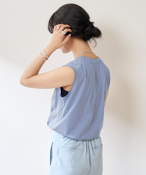 SHENERY(シーナリー)の「ボーダーノースリーブカットソー(Tシャツ/カットソー・レディース・ブラック/ピンク/ブルー/グリーン・FREE)」の12枚目の写真