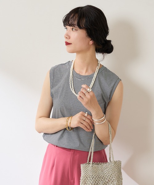 SHENERY(シーナリー)の「ボーダーノースリーブカットソー(Tシャツ/カットソー・レディース・ブラック/ピンク/ブルー/グリーン・FREE)」の9枚目の写真