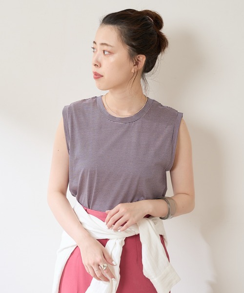 SHENERY(シーナリー)の「ボーダーノースリーブカットソー(Tシャツ/カットソー・レディース・ブラック/ピンク/ブルー/グリーン・FREE)」の20枚目の写真