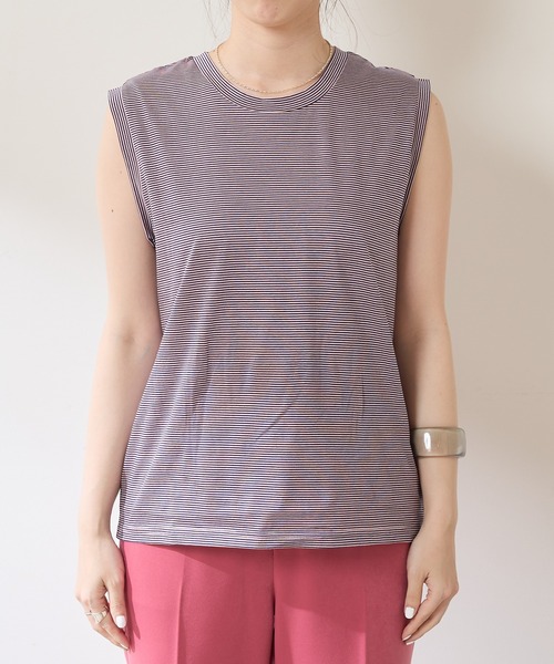 SHENERY(シーナリー)の「ボーダーノースリーブカットソー(Tシャツ/カットソー・レディース・ブラック/ピンク/ブルー/グリーン・FREE)」の8枚目の写真