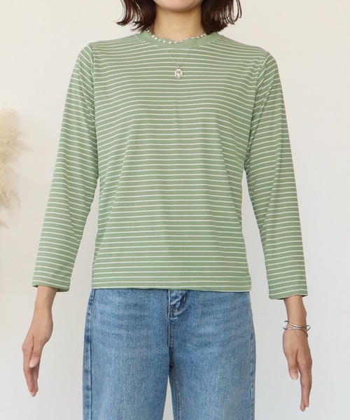 BLUEEAST（ブルーイースト）の「長袖リブボーダートップス（Tシャツ/カットソー・レディース・ホワイト/ブラック/ブラウン/ベージュ/カーキ・MEDIUM）」の17枚目の写真