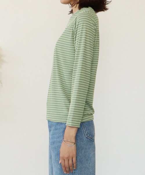 BLUEEAST（ブルーイースト）の「長袖リブボーダートップス（Tシャツ/カットソー・レディース・ホワイト/ブラック/ブラウン/ベージュ/カーキ・MEDIUM）」の16枚目の写真