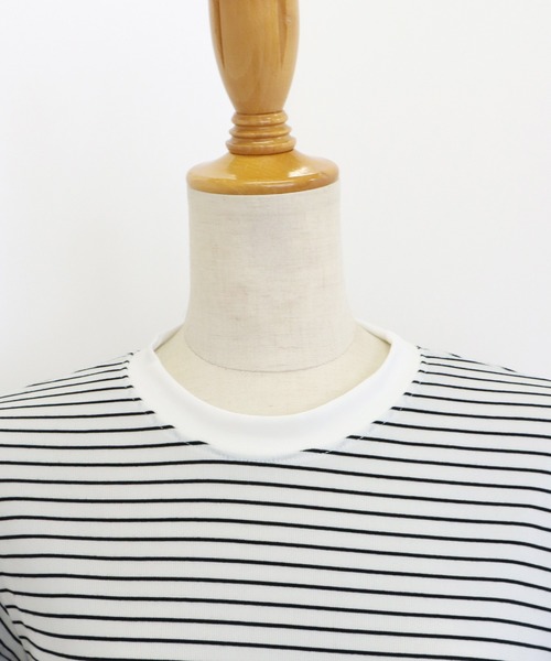 BLUEEAST（ブルーイースト）の「長袖リブボーダートップス（Tシャツ/カットソー・レディース・ホワイト/ブラック/ブラウン/ベージュ/カーキ・MEDIUM）」の14枚目の写真