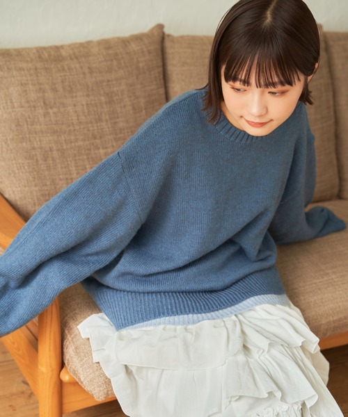 SENSION（センション）の「layered hairy knit（ニット/セーター・メンズ・ダークグリーン/オフホワイト/ダークブルー・FREE）」の3枚目の写真