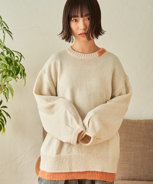 SENSION（センション）の「layered hairy knit（ニット/セーター・メンズ・ダークグリーン/オフホワイト/ダークブルー・FREE）」の2枚目の写真