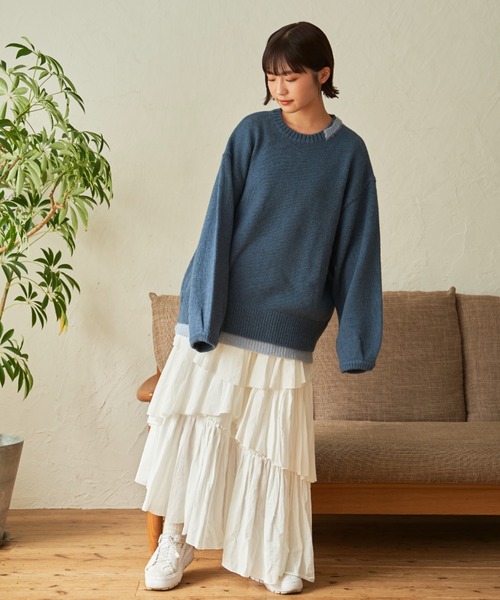 SENSION（センション）の「layered hairy knit（ニット/セーター・メンズ・ダークグリーン/オフホワイト/ダークブルー・FREE）」の10枚目の写真
