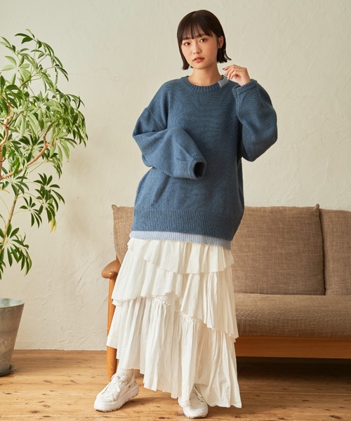SENSION（センション）の「layered hairy knit（ニット/セーター・メンズ・ダークグリーン/オフホワイト/ダークブルー・FREE）」の11枚目の写真