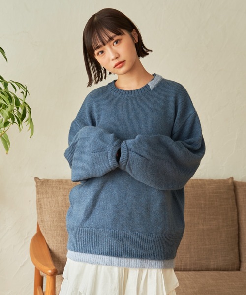 SENSION（センション）の「layered hairy knit（ニット/セーター・メンズ・ダークグリーン/オフホワイト/ダークブルー・FREE）」の13枚目の写真