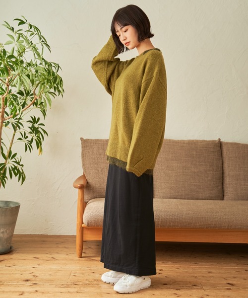 SENSION（センション）の「layered hairy knit（ニット/セーター・メンズ・ダークグリーン/オフホワイト/ダークブルー・FREE）」の4枚目の写真