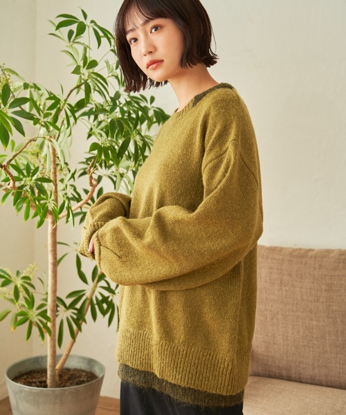 SENSION（センション）の「layered hairy knit（ニット/セーター・メンズ・ダークグリーン/オフホワイト/ダークブルー・FREE）」の6枚目の写真