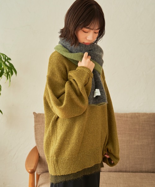 SENSION（センション）の「layered hairy knit（ニット/セーター・メンズ・ダークグリーン/オフホワイト/ダークブルー・FREE）」の9枚目の写真