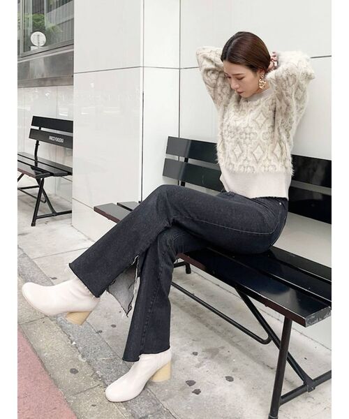 MURUA（ムルーア）の「タイルパターンニット（ニット/セーター・レディース・ベージュ/ブラック/パープル・FREE）」の10枚目の写真