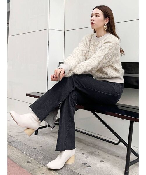 MURUA（ムルーア）の「タイルパターンニット（ニット/セーター・レディース・ベージュ/ブラック/パープル・FREE）」の6枚目の写真