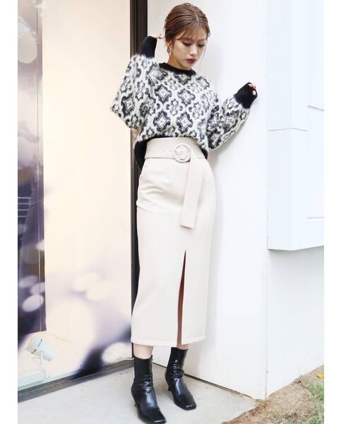 MURUA（ムルーア）の「タイルパターンニット（ニット/セーター・レディース・ベージュ/ブラック/パープル・FREE）」の14枚目の写真