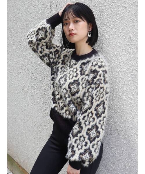 MURUA（ムルーア）の「タイルパターンニット（ニット/セーター・レディース・ベージュ/ブラック/パープル・FREE）」の18枚目の写真