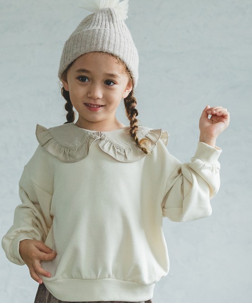 pairmanon（ペアマノン）の「【万能スウェット】フリルセーラーカラースウェット ガールズ（スウェット・キッズ・ピンク/モカ/ブラック/グレイッシュベージュ/アイボリー・150/100/140/90/120/110/130）」の2枚目の写真