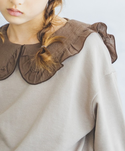 pairmanon（ペアマノン）の「【万能スウェット】フリルセーラーカラースウェット ガールズ（スウェット・キッズ・ピンク/モカ/ブラック/グレイッシュベージュ/アイボリー・150/100/140/90/120/110/130）」の9枚目の写真