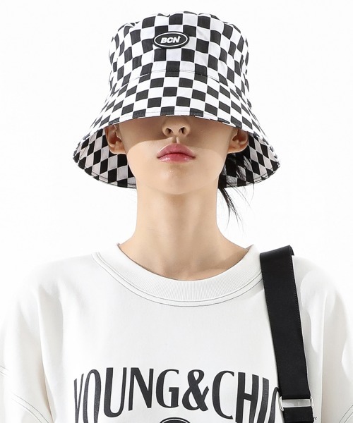 BASIC COTTON(ベーシックコットン)の「A'GEM/9 × .kom『BASIC COTTON/ベーシックコットン』BCN Bucket Hat/ロゴステッチ バケットハット(ハット・レディース・ブラック/A/B・FREE)」の1枚目の写真