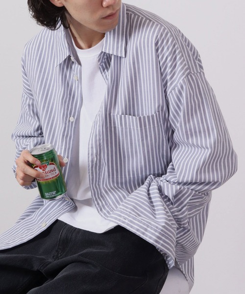 CIAO（チャオ）の「ciao 日本製 バルーンスリーブ ルーズレギュラーシャツ　長袖（シャツ/ブラウス・メンズ・ホワイト/ブラック/ダークグリーン/ネイビー/サックスブルー/ブルー/グリーン/ブラック系その他/ブルー系その他/ブラック系その他2/ブラック系その他3/ブルー系その他2/ベージュ系その他/グレー/ブルー系その他3/ベージュ/ブルー系その他5/ブラック系その他4/ブルー系その他4/ブルー系その他6/ブルー系1/チャコール/ベージュ系その他2/ブラック系その他6/グリーン系その他/ブルー系/グレー系その他/ベージュ系その他3/ブラック系その他5/グレイッシュブルー/ブルー系その他7・M/L）」の8枚目の写真