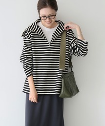 SLOBE IENA | 裏毛ボーダーハーフZIPプルオーバー【手洗い可能】◆(Tシャツ/カットソー)