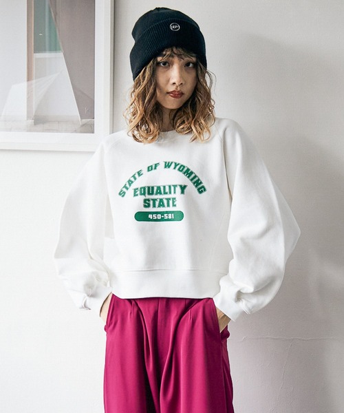 PBLIM(ページボーイリム)の「【PAGEBOYLIM】ヘビーオンスショートスウェット(スウェット・レディース・グレー/オフホワイト/ブルー・FREE)」の4枚目の写真