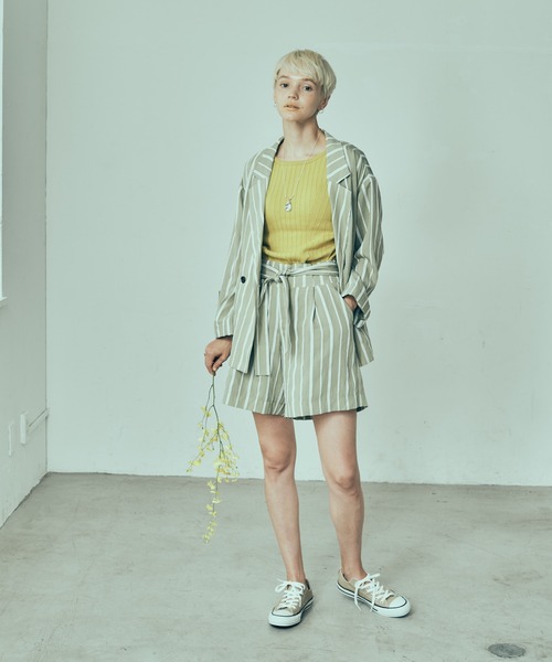 LAYMEE（レイミー）の「Wolf stripe Set up Jacket / ウォルフストライプセットアップジャケット（その他アウター・レディース・ネイビー/グリーン系その他/キャメル・FREE）」の2枚目の写真