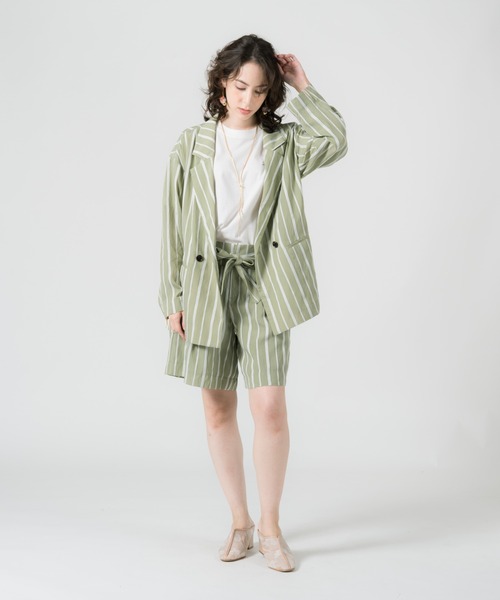 LAYMEE（レイミー）の「Wolf stripe Set up Jacket / ウォルフストライプセットアップジャケット（その他アウター・レディース・ネイビー/グリーン系その他/キャメル・FREE）」の5枚目の写真