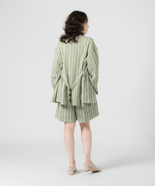 LAYMEE（レイミー）の「Wolf stripe Set up Jacket / ウォルフストライプセットアップジャケット（その他アウター・レディース・ネイビー/グリーン系その他/キャメル・FREE）」の8枚目の写真