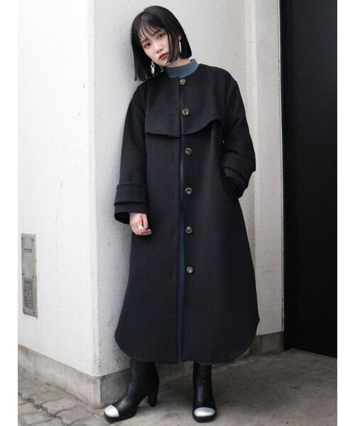 ◆MURUA ノーカラー ボア コート F◆ムルーア ブラック MURUA - ◇MURUA ノーカラー ボア コート F◇ムルーア ブラック