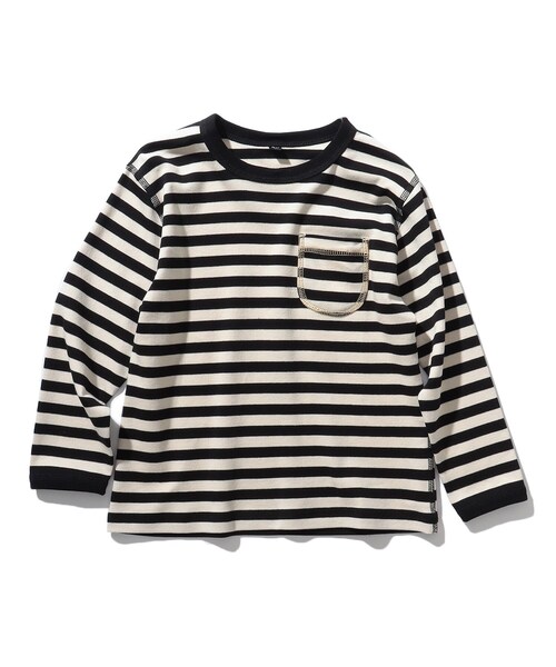 SHOO・LA・RUE（シューラルー）の「◆【90-130cm/ハロコレ】ボーダーオモテモウラモロンT（Tシャツ/カットソー・キッズ・ブラック系2/アイボリー系/レッド系4・11/10/12/13/09）」の2枚目の写真