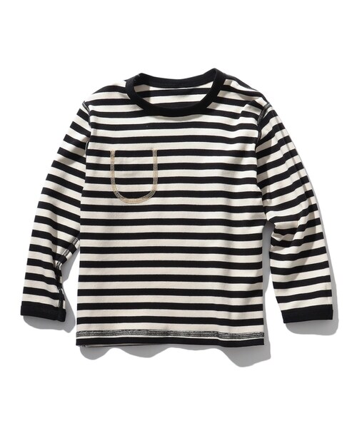 SHOO・LA・RUE（シューラルー）の「◆【90-130cm/ハロコレ】ボーダーオモテモウラモロンT（Tシャツ/カットソー・キッズ・ブラック系2/アイボリー系/レッド系4・11/10/12/13/09）」の4枚目の写真