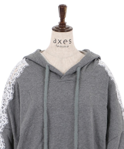 axes femme（アクシーズファム）の「袖レース裏毛パーカー（パーカー