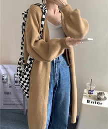 【 6色展開 】ボリュームスリーブカラーロングニットカーデ