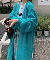 【 6色展開 】ボリュームスリーブカラーロングニットカーデ