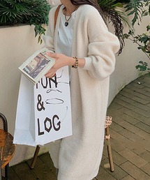 【 6色展開 】ボリュームスリーブカラーロングニットカーデ