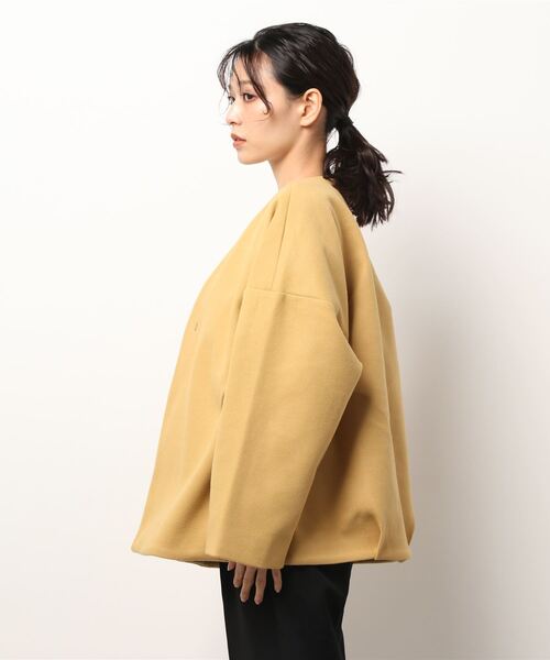 Settimissimo（セッティミッシモ）の「ウールライクノーカラーショートコート（ノーカラーコート・レディース・ベージュ/イエロー/レッド・M）」の5枚目の写真