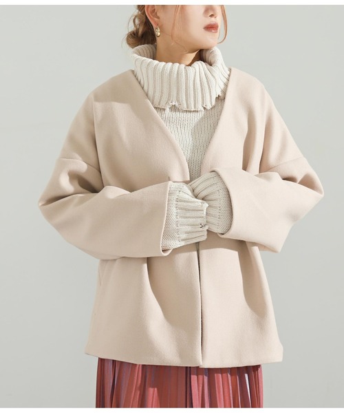 Settimissimo（セッティミッシモ）の「ウールライクノーカラーショートコート（ノーカラーコート・レディース・ベージュ/イエロー/レッド・M）」の2枚目の写真