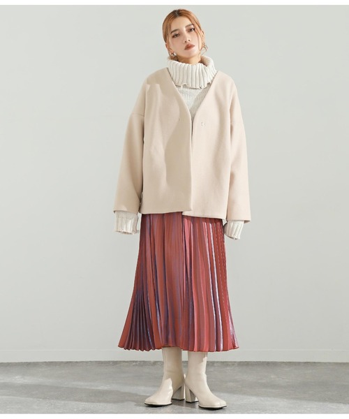 Settimissimo（セッティミッシモ）の「ウールライクノーカラーショートコート（ノーカラーコート・レディース・ベージュ/イエロー/レッド・M）」の8枚目の写真