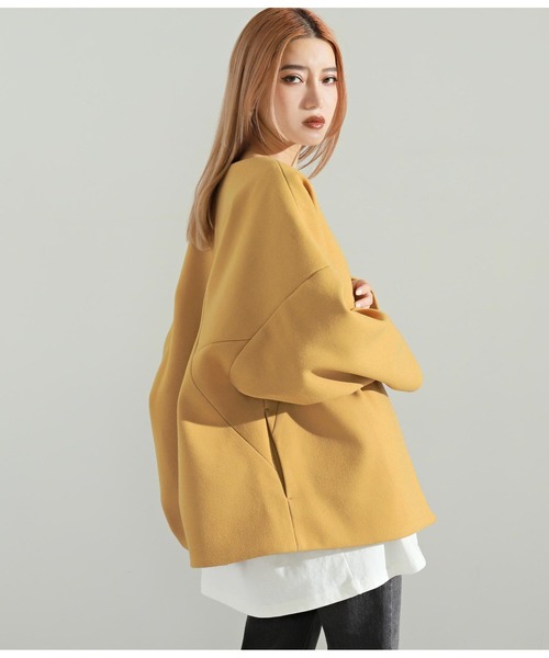 Settimissimo（セッティミッシモ）の「ウールライクノーカラーショートコート（ノーカラーコート・レディース・ベージュ/イエロー/レッド・M）」の9枚目の写真