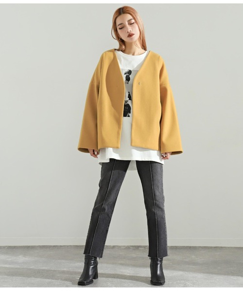 Settimissimo（セッティミッシモ）の「ウールライクノーカラーショートコート（ノーカラーコート・レディース・ベージュ/イエロー/レッド・M）」の11枚目の写真