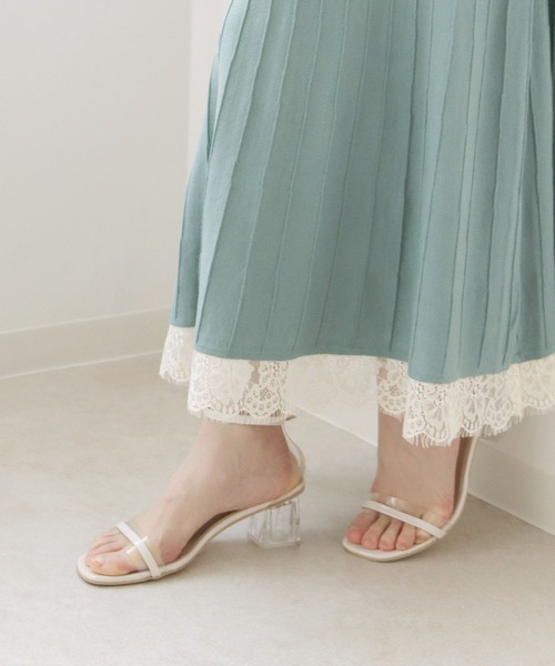 HER CLOSET(ハークローゼット)の「【TWENTY THREE】ウエストリボン裾レースプリーツデザインニットスカート(スカート・レディース・アイボリー/ブラック/モカ/ミント・FREE)」の7枚目の写真