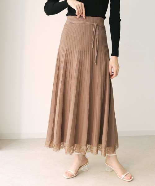 HER CLOSET(ハークローゼット)の「【TWENTY THREE】ウエストリボン裾レースプリーツデザインニットスカート(スカート・レディース・アイボリー/ブラック/モカ/ミント・FREE)」の19枚目の写真