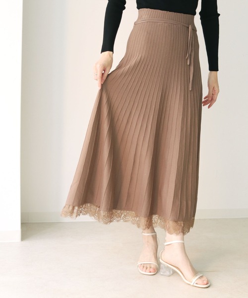 HER CLOSET(ハークローゼット)の「【TWENTY THREE】ウエストリボン裾レースプリーツデザインニットスカート(スカート・レディース・アイボリー/ブラック/モカ/ミント・FREE)」の15枚目の写真