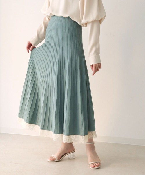HER CLOSET(ハークローゼット)の「【TWENTY THREE】ウエストリボン裾レースプリーツデザインニットスカート(スカート・レディース・アイボリー/ブラック/モカ/ミント・FREE)」の20枚目の写真