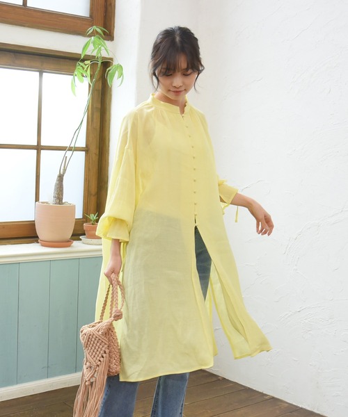 sango（sango）の「楊柳シフォンキャンディスリーブワンピース（シャツワンピース・レディース・ホワイト/ブラック/イエロー・FREE）」の3枚目の写真