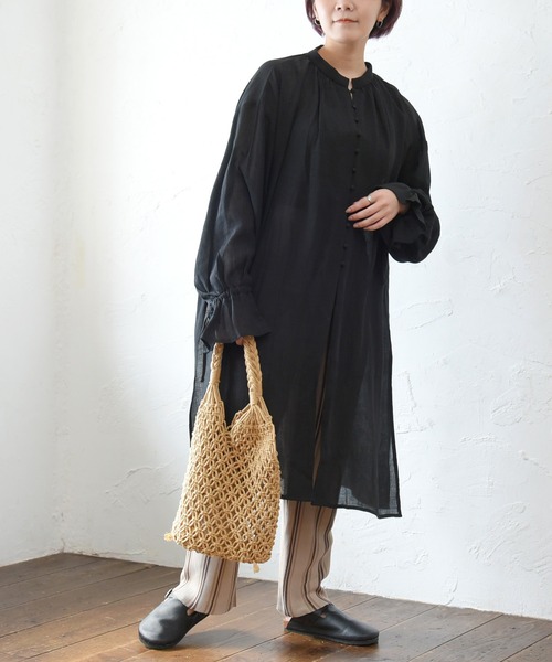 sango（sango）の「楊柳シフォンキャンディスリーブワンピース（シャツワンピース・レディース・ホワイト/ブラック/イエロー・FREE）」の2枚目の写真