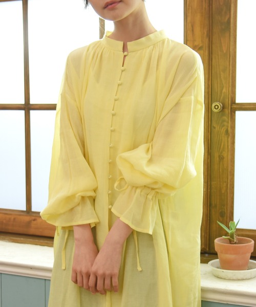 sango（sango）の「楊柳シフォンキャンディスリーブワンピース（シャツワンピース・レディース・ホワイト/ブラック/イエロー・FREE）」の12枚目の写真