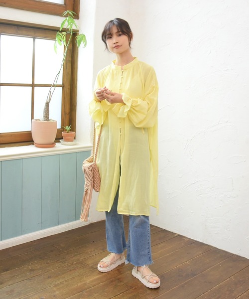 sango（sango）の「楊柳シフォンキャンディスリーブワンピース（シャツワンピース・レディース・ホワイト/ブラック/イエロー・FREE）」の15枚目の写真